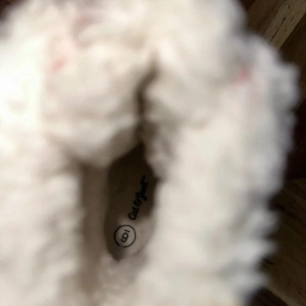 Cat & Jack Pink & Gray Snow Boots with White Faux Fur Trim